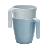 Camping Melamin Tassen - 2 Stück stapelbar jeweils 325ml - Tonoptik Blau Trinkbecher Kaffeetasse Kaffeebecher Tasse - Henkeltasse Wohnwagen Wohnmobil Geschirr